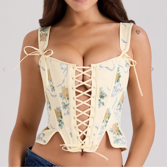 House of CB  Callie lemon rose print reversible cotton corset top - Picture 1 of 7